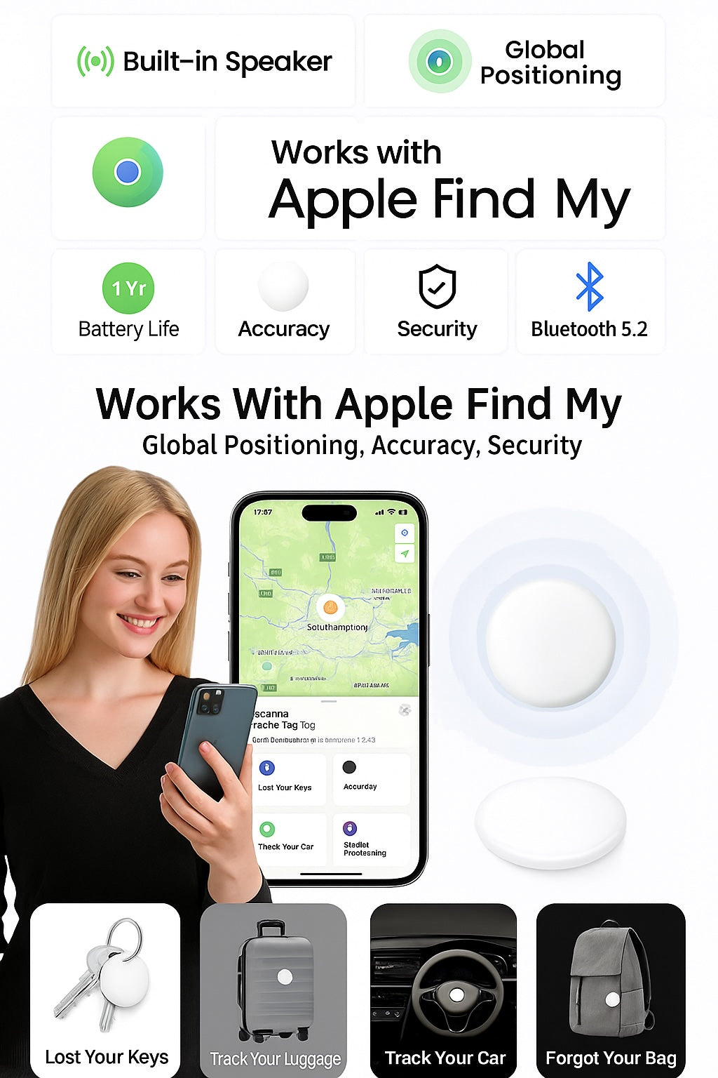 4Pack OSCANNA MFI Certified Air Tracker Tag compatible with Findmy