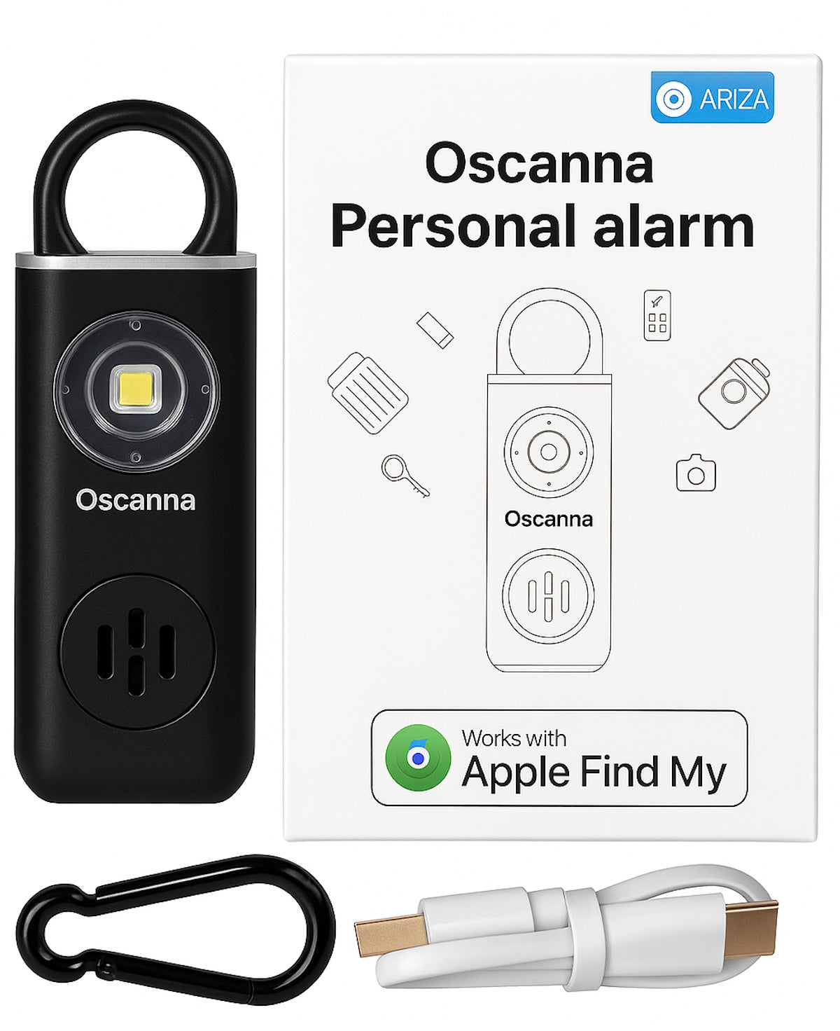 Portable USB-C Rechargeable Personal Alarm with 130dB Siren & Strobe Light – Apple Find My Compatible Safety Keychain for Women, Students & Seniors