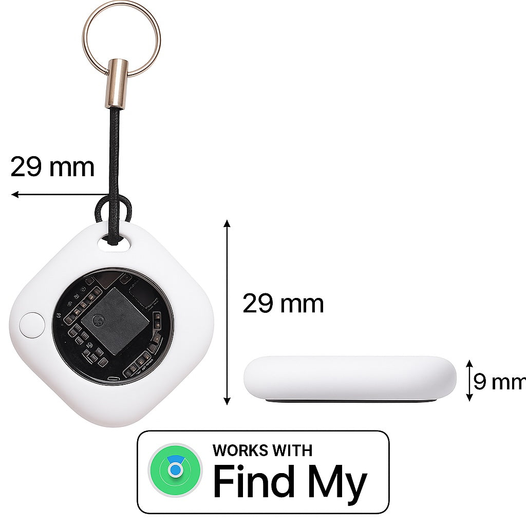 2Pack Oscanna Find My Compatible Square Tracker – Compact Bluetooth Item Finder | 29mm x 29mm, 9mm Thin, 12g | Keychain Luggage Wallet Pet Tracker | Works with Apple Find My Network