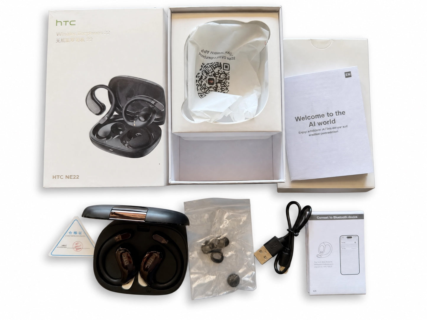 HTC NE22 2-in-1 AI Translation Earbuds – TWS & Open-Ear Bluetooth 6.0