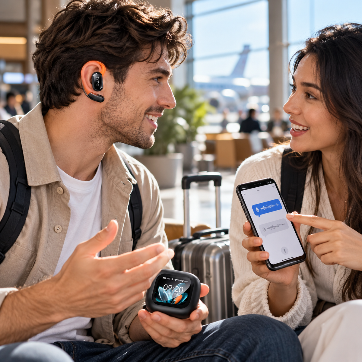 HTC NE27 earbuds used for travel translation