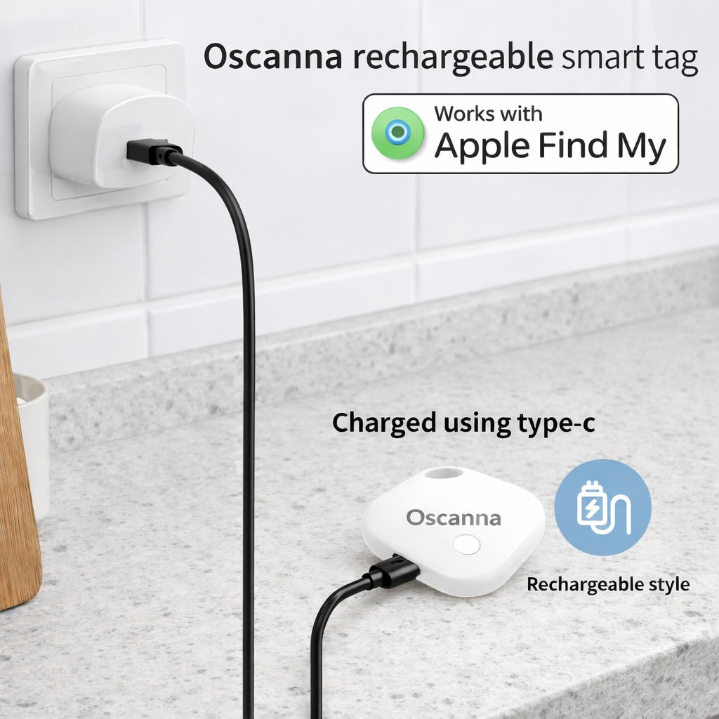 2 Pack Oscanna Rechargeable Smart Tag like airtag– Works with Apple Find My