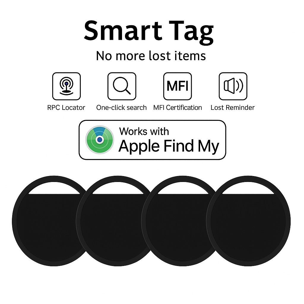 4Pack Oscanna MFI Certified Tracker Tag Black works with Findmy
