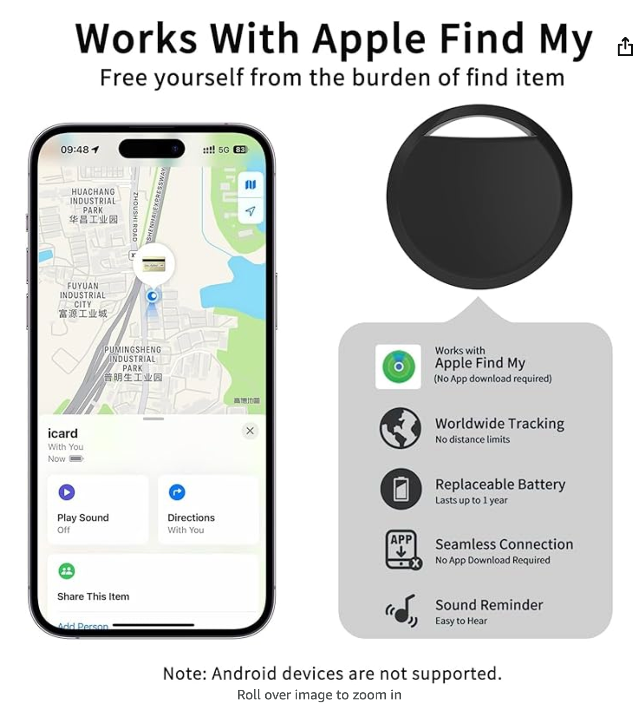 4Pack Oscanna MFI Certified Tracker Tag Black works with Findmy
