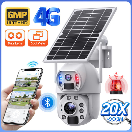 Rugged Ultra HD Solar Power 4G Surveillance Security Camera with 20X Optical Zoom & White Case