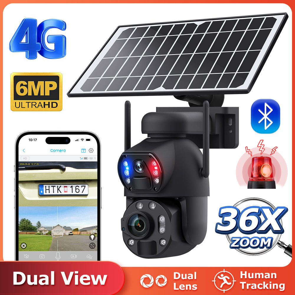 RUGGED ULTRA HD SOLAR POWER 4G SURVEILLANCE SECURITY CAMERA WITH 36X OPTICAL ZOOM & BLACK METAL CASE