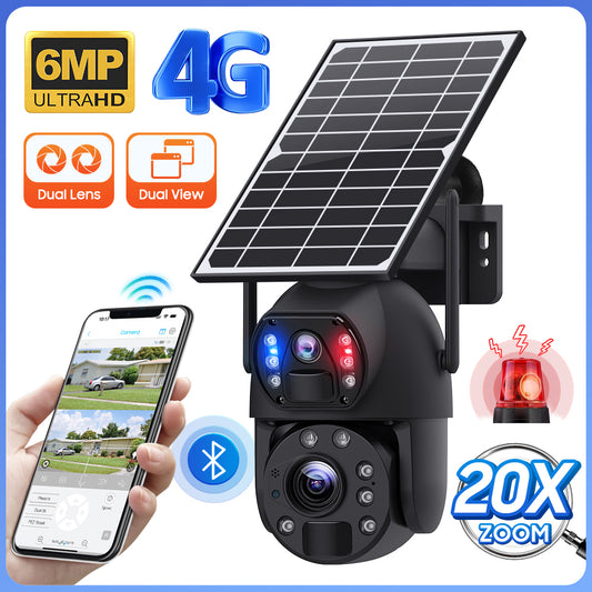 Rugged Ultra HD Solar Power 4G Surveillance Security Camera with 20X Optical Zoom & Black Metal Case