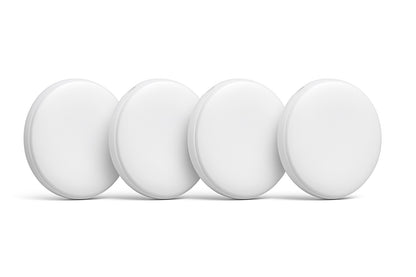 Four white Oscanna smart tags compatible with Apple Find My