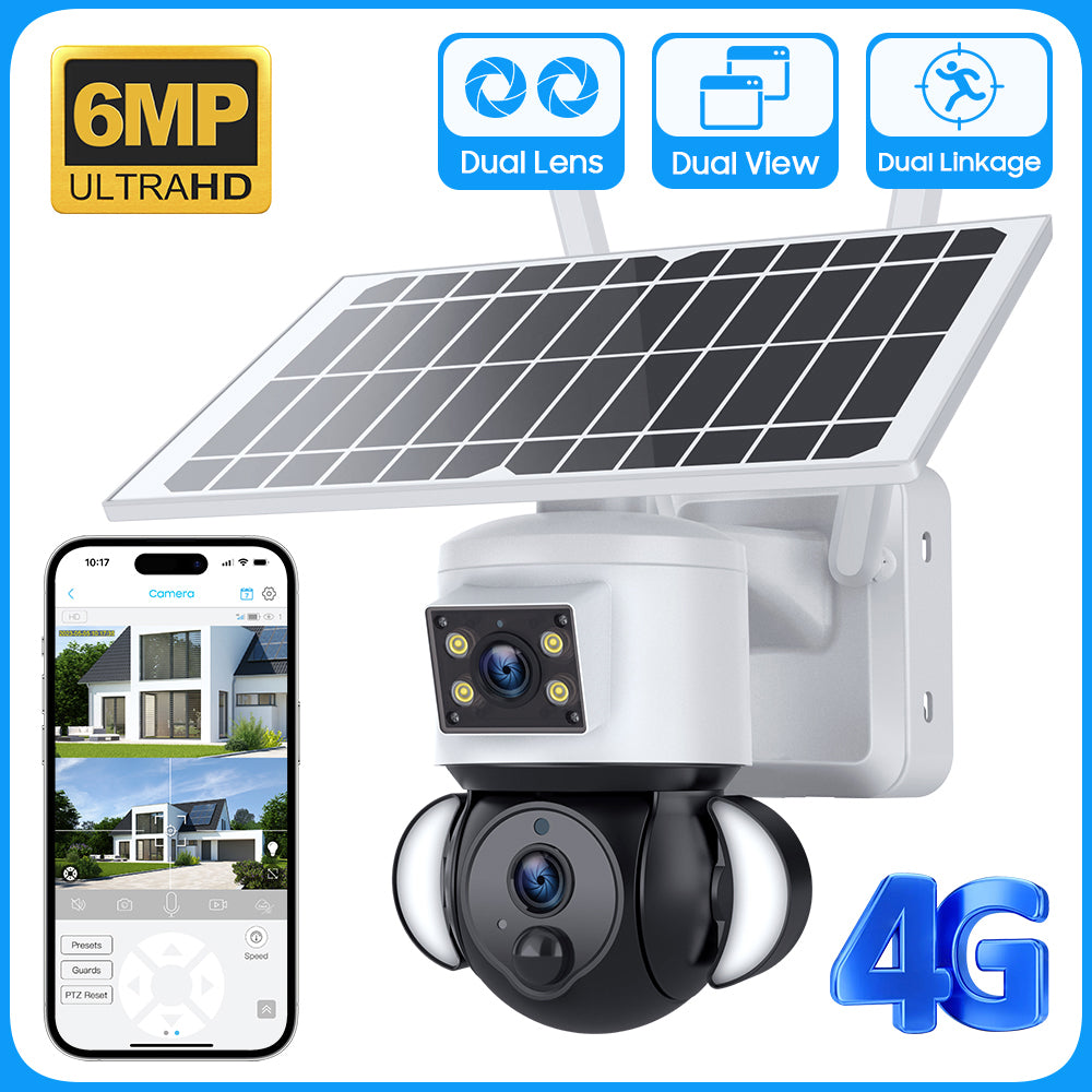 Ultra HD 6MP Solar Panoramic CCTV ,Security Surveillance Floodlight Camera Dual Lens  in 4G or wifi