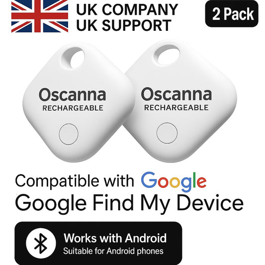 2-Pack Oscanna Rechargeable Tracker Tag using Google Find My Device ( ANDROID ONLY)