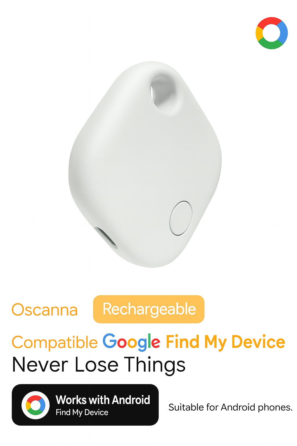 2-Pack Oscanna Rechargeable Tracker Tag using Google Find My Device ( ANDROID ONLY)