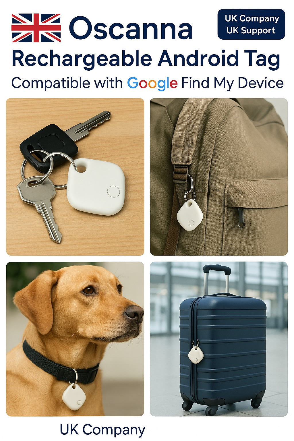 2-Pack Oscanna Rechargeable Tracker Tag using Google Find My Device ( ANDROID ONLY)