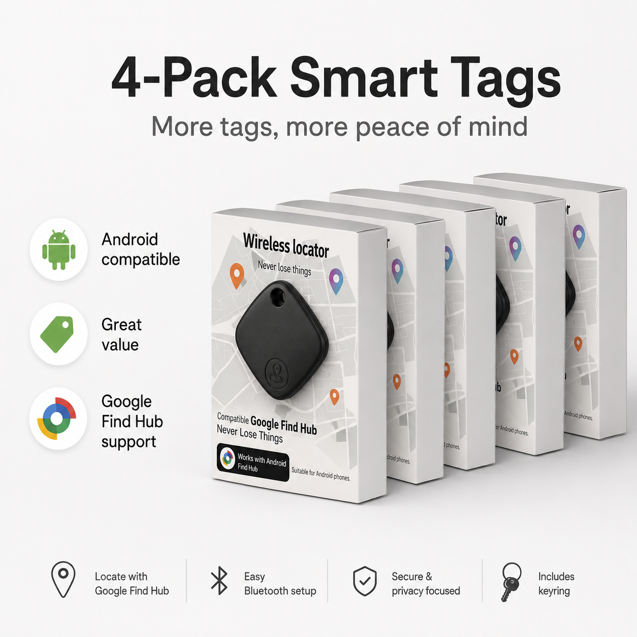 Android Tracker Tags 2-Pack or 4-Pack – Works with Google Find Hub