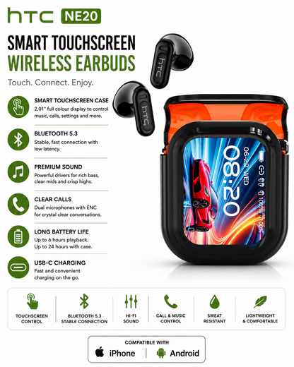 HTC NE20 AI Translation Earbuds with Touchscreen Case