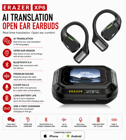 Erazer XP6 Open-Ear AI Translation Earbuds