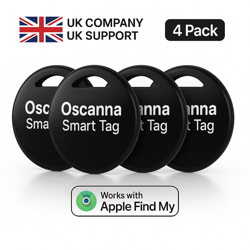 4Pack Oscanna MFI Certified Tracker Tag Black works with Findmy