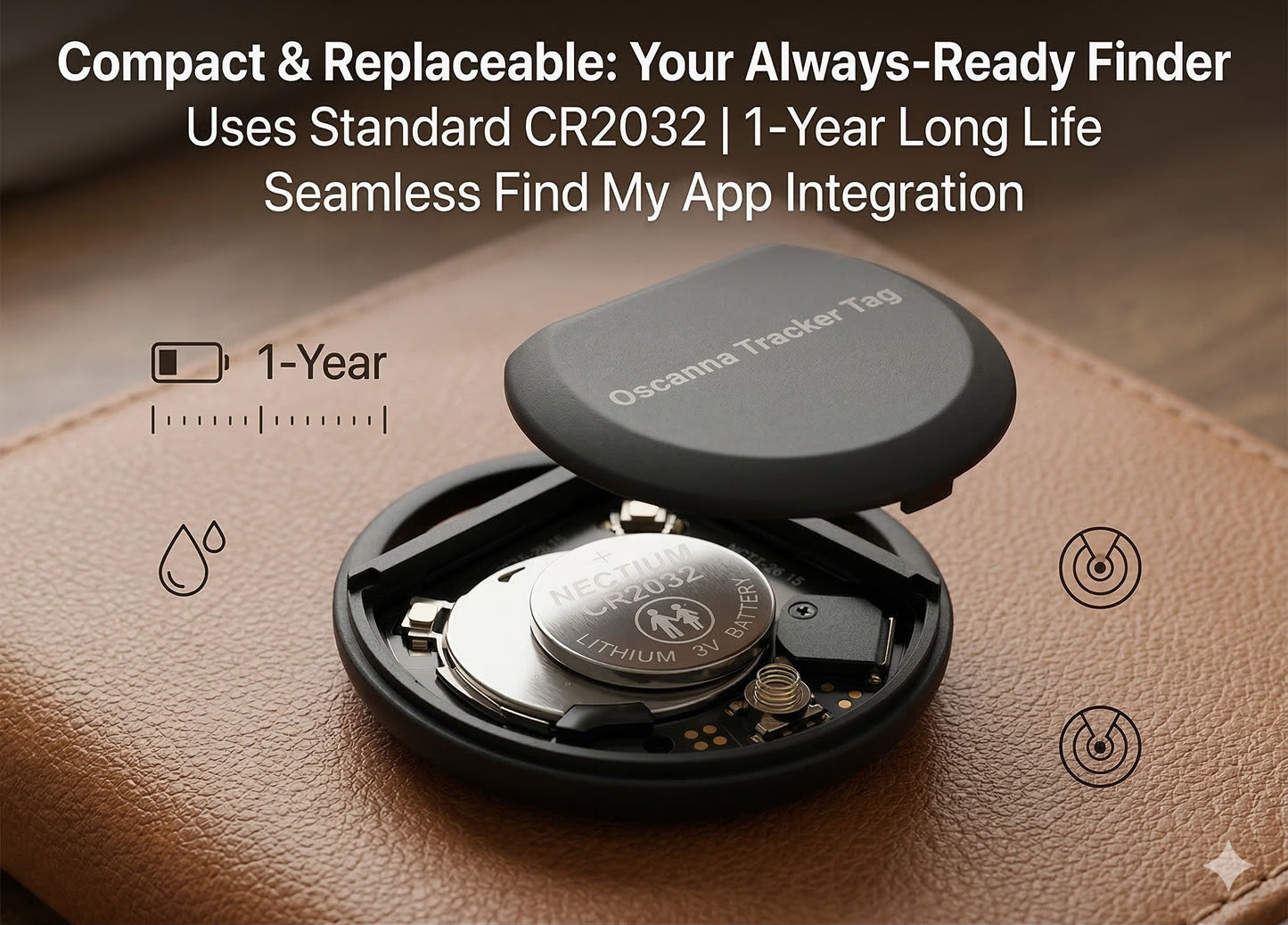 4Pack Oscanna MFI Certified Tracker Tag Black works with Findmy