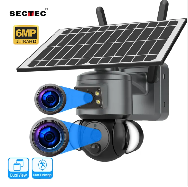 Ultra HD 6MP Solar Panoramic CCTV ,Security Surveillance Floodlight Camera Dual Lens  in 4G or wifi