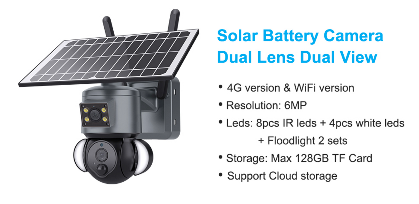 Ultra HD 6MP Solar Panoramic CCTV ,Security Surveillance Floodlight Camera Dual Lens  in 4G or wifi