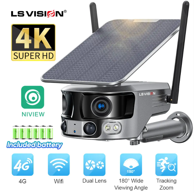 Dual Lens 4K/8MP solar 4G camera with 180 Degree ultra wide angle monitoring