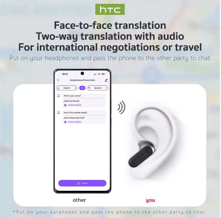 HTC NE20 Bluetooth Earphones AI Translator Earbuds OWS Sports Headphones LCD