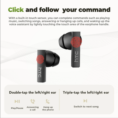 HTC NE40 AI Translation Wireless Earbuds Bluetooth 6.0 Earphones LED Display, High Fidelity Waterproof Wireless Earphones, TWS Touch Control Earbuds