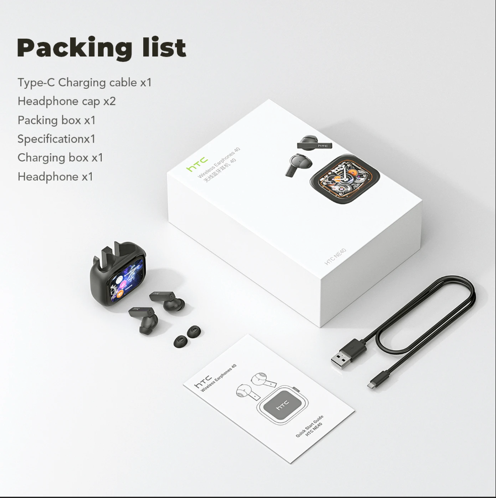 HTC NE40 AI Translation Wireless Earbuds Bluetooth 6.0 Earphones LED Display, High Fidelity Waterproof Wireless Earphones, TWS Touch Control Earbuds