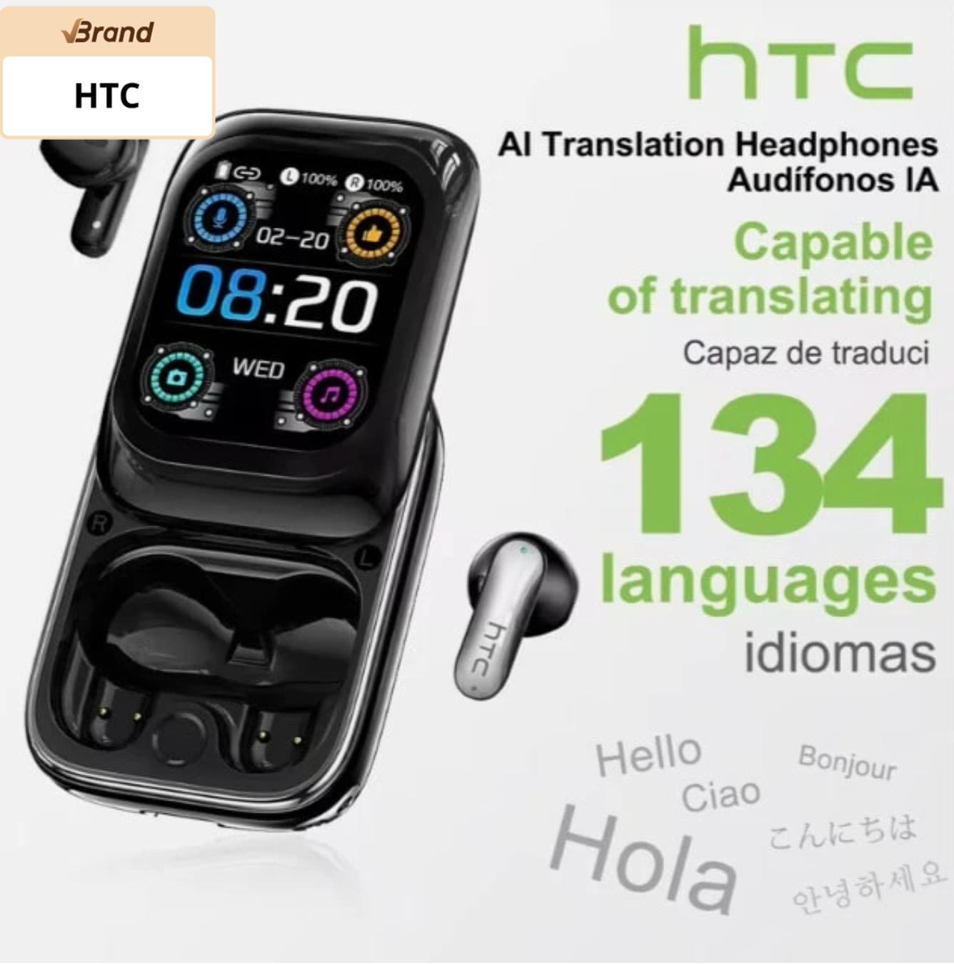 HTC NE48 TWS Earbuds AI Translation Touchscreen Case Bluetooth