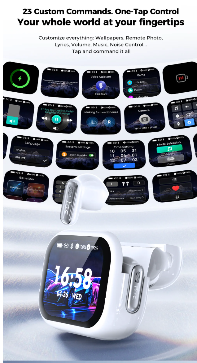 HTC NE68 AI Translation Wireless Earbuds – HD Touch Screen Bluetooth 6.0 Earphones