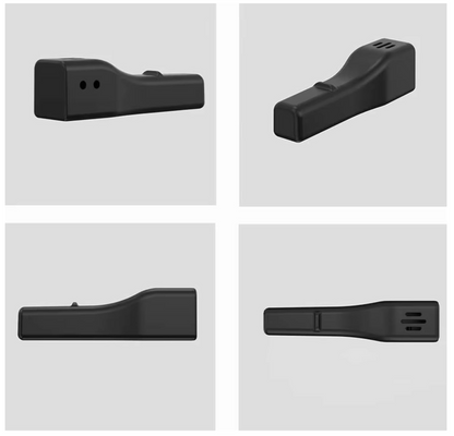 Black rechargeable iTrackEasy glasses finder shown from multiple angles