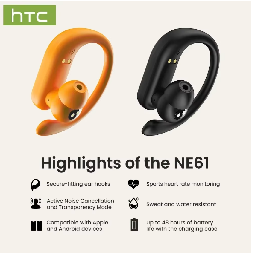 HTC NE61 AI Translator Wireless Earbuds Bluetooth Sports Earphones Heart Rate Monitor