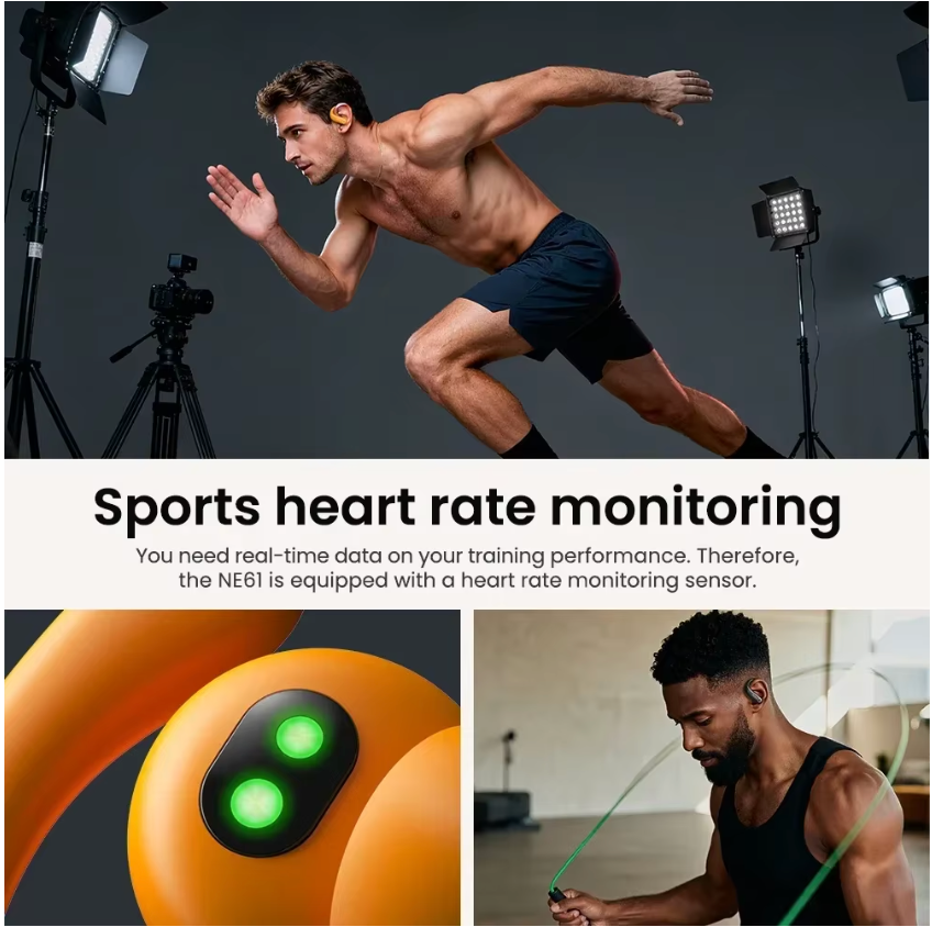 HTC NE61 AI Translator Wireless Earbuds Bluetooth Sports Earphones Heart Rate Monitor