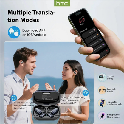 HTC NE25 AI Translation Open-Ear Earbuds with Smart Touchscreen Case