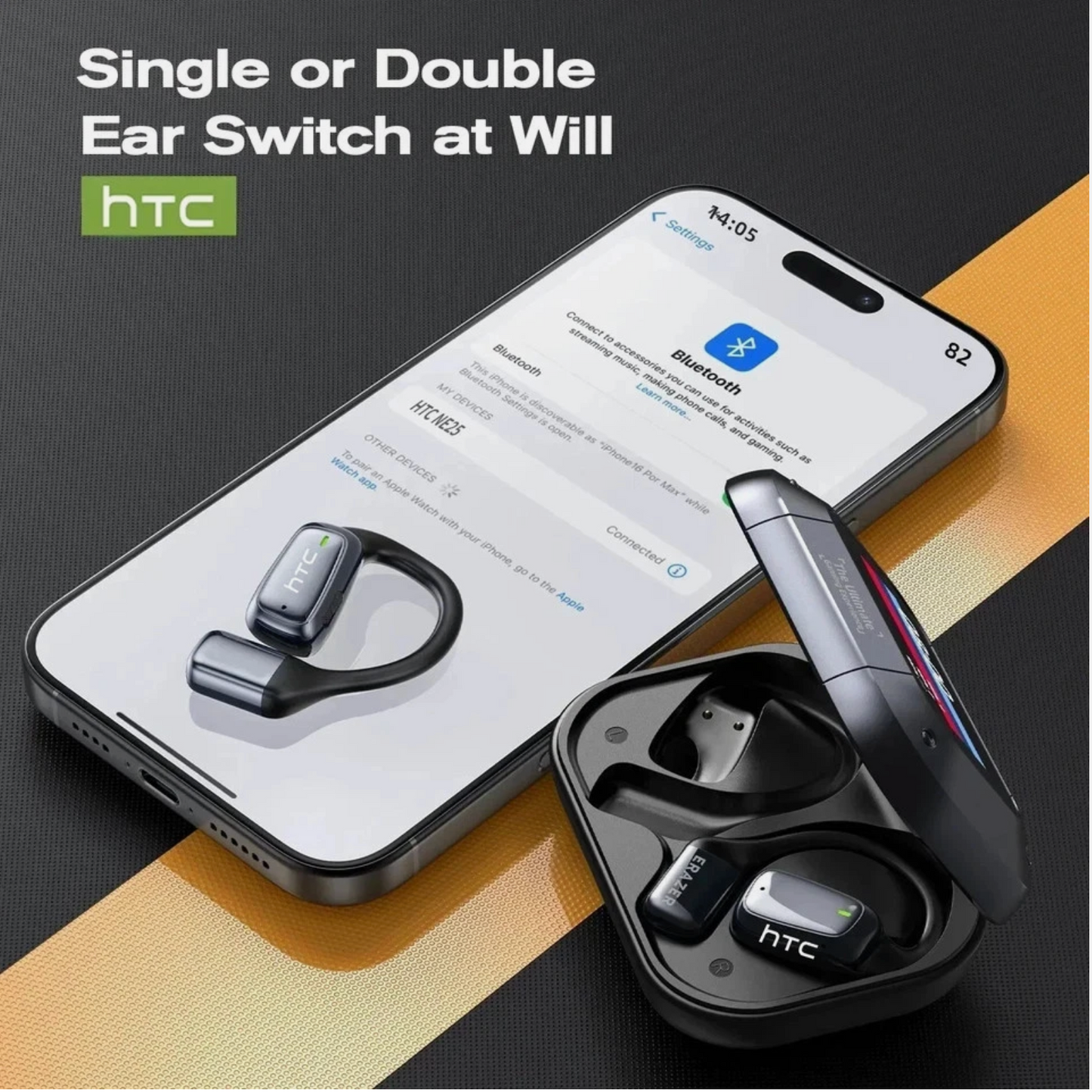 HTC NE25 AI Translation Open-Ear Earbuds with Smart Touchscreen Case