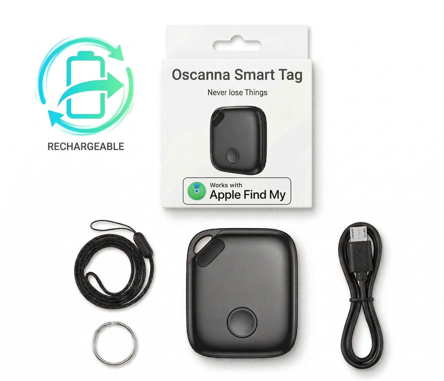 Oscanna Rechargeable Smart tag for use with Apple findmy