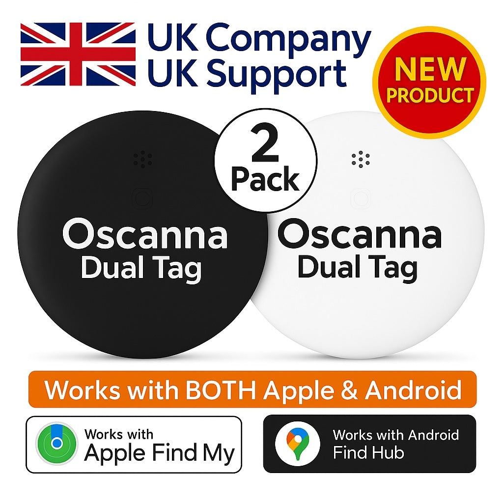 Oscanna Dual Tag works with Apple & Android