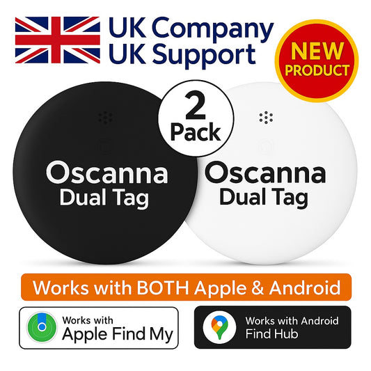 Oscanna Dual Tag works with Apple & Android