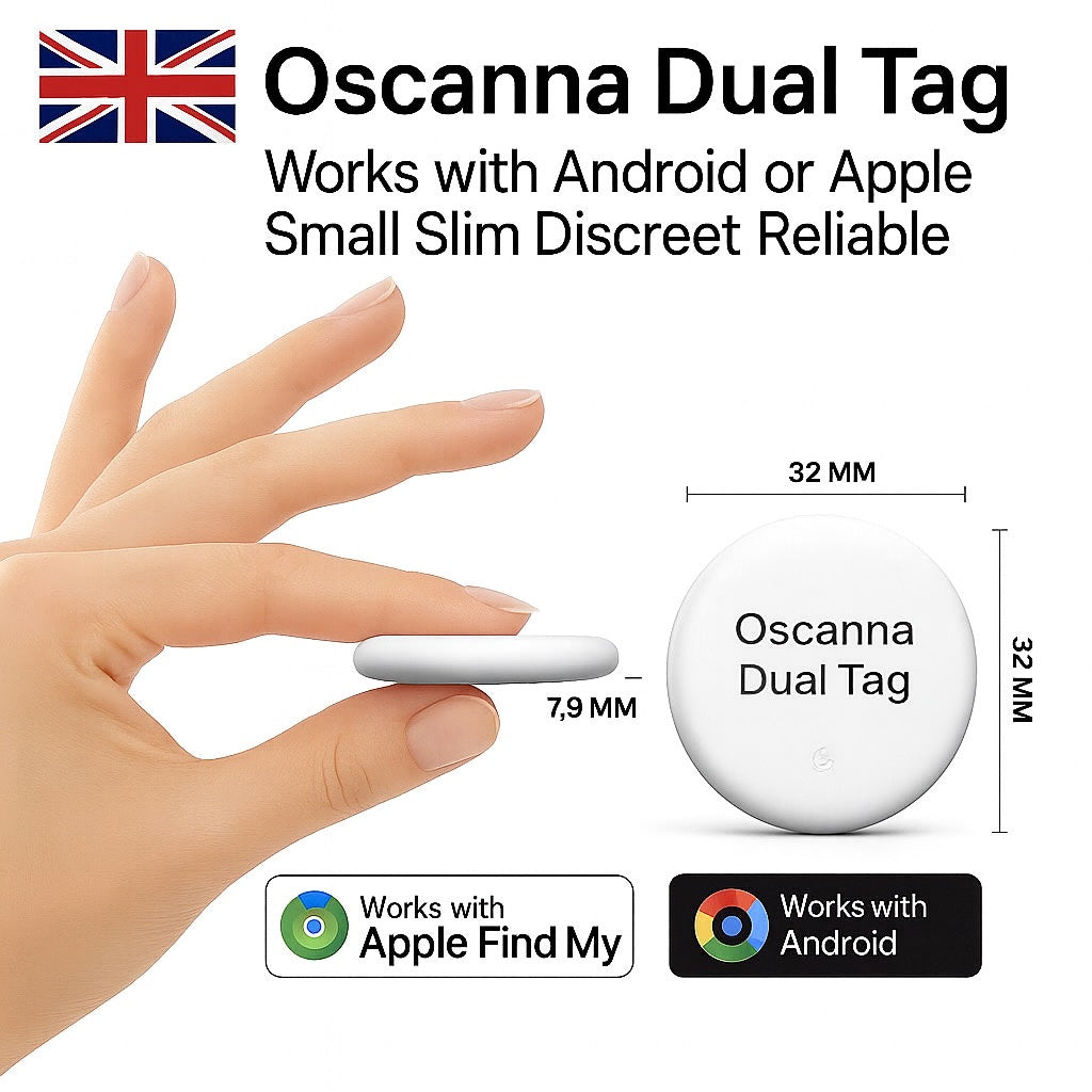 Oscanna Dual Tag works with Apple & Android