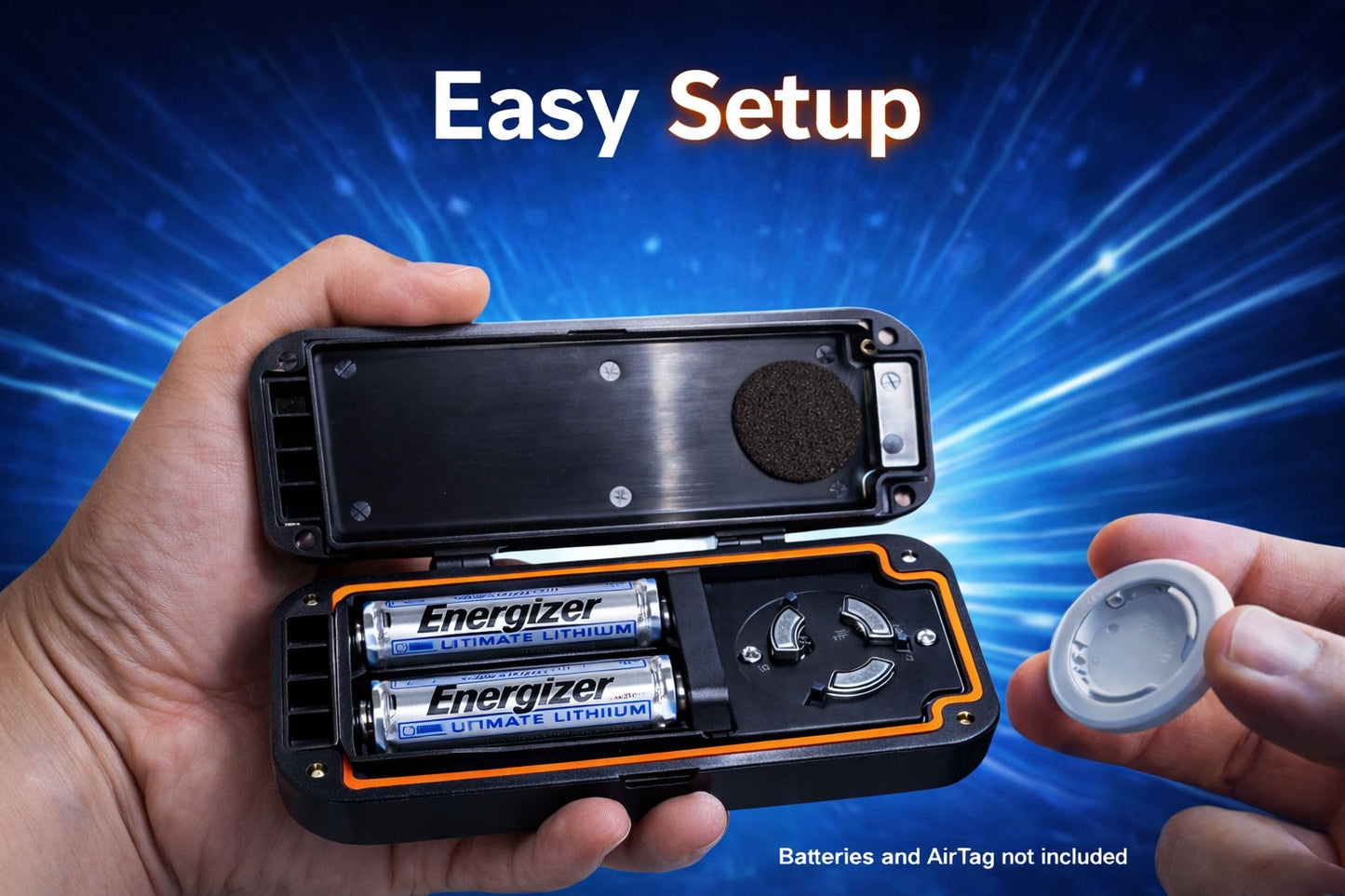 Oscanna Heavy Duty AirTag Case Dual AA 10 Year Battery IP69 Waterproof