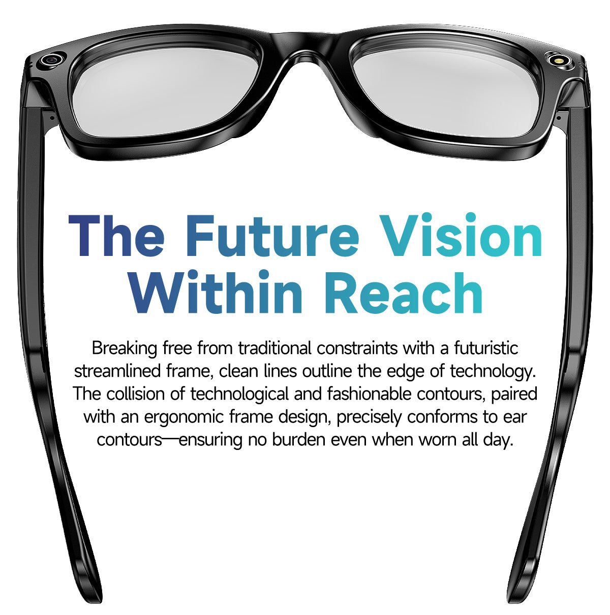 Front and open arms of the black GS4 Max smart glasses with clear lenses.