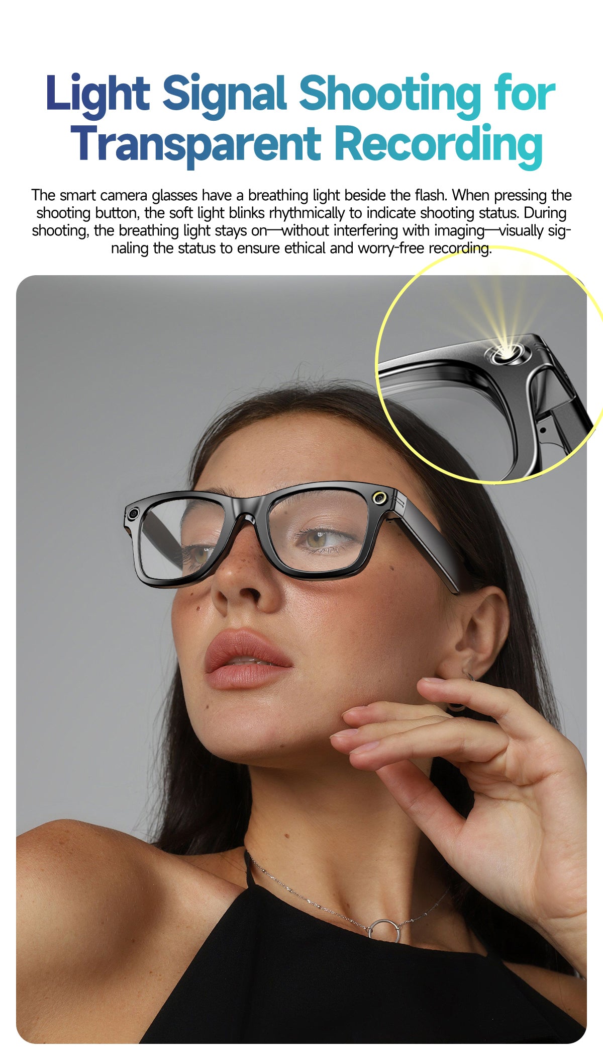 GS4 Max black glasses showing the camera and recording indicator light.
