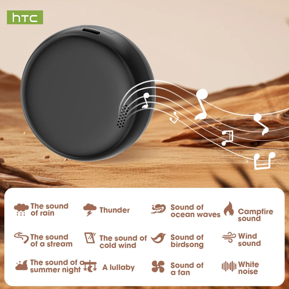 HTC NE90 charging-case speaker and selection of white-noise and nature sounds