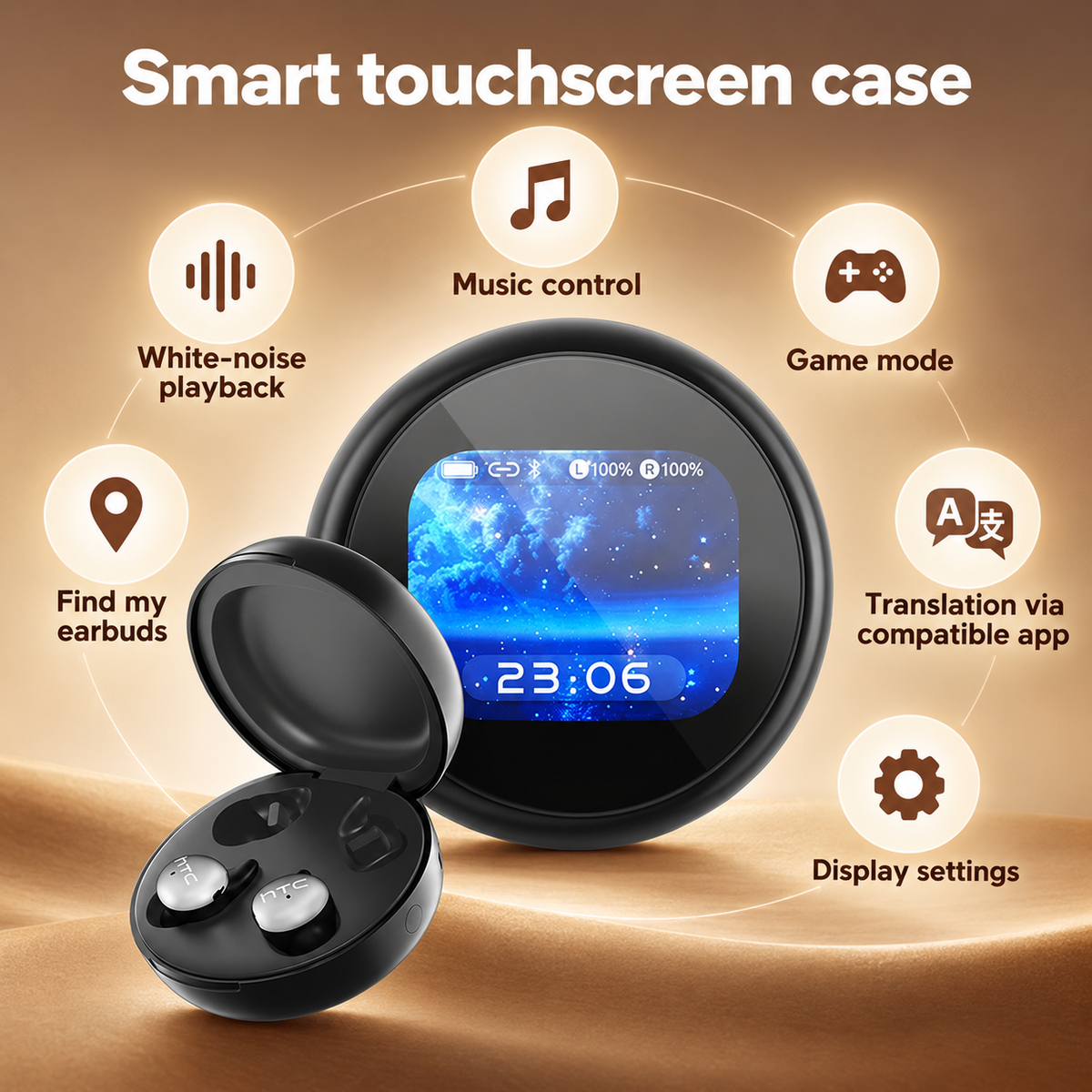 HTC NE90 touchscreen case with music, white-noise, game, translation, find and display controls