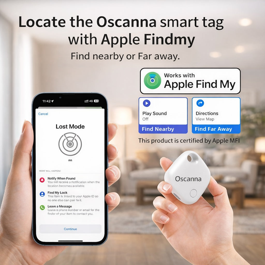 2 Pack Oscanna Rechargeable Smart Tag like airtag– Works with Apple Find My