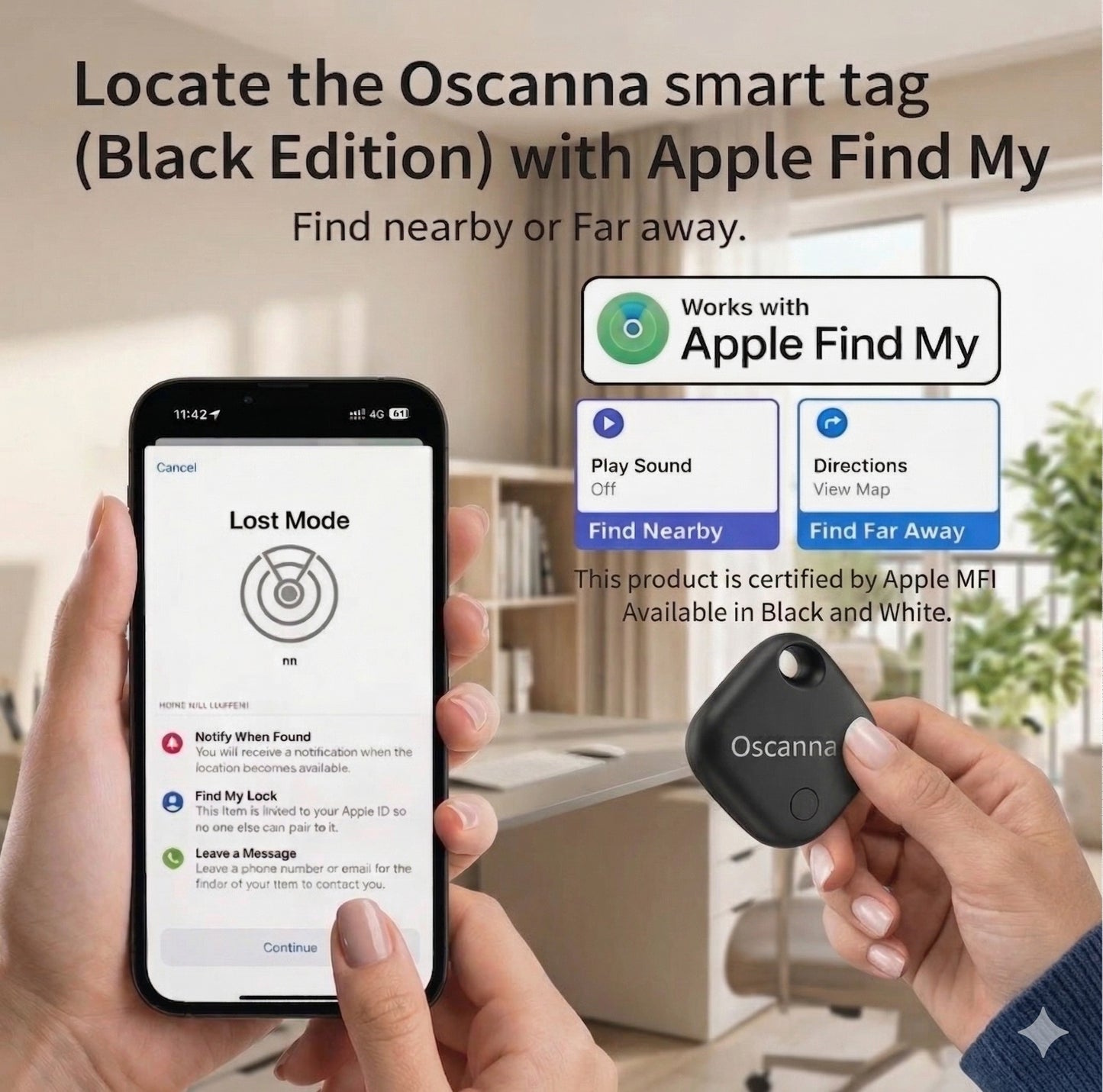 Oscanna Rechargeable Smart tag for use with Apple findmy