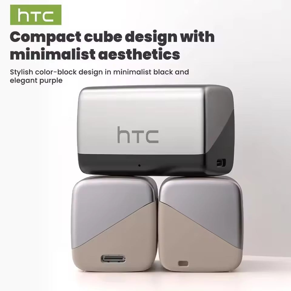 HTC NE67 black earbuds and compact charging case