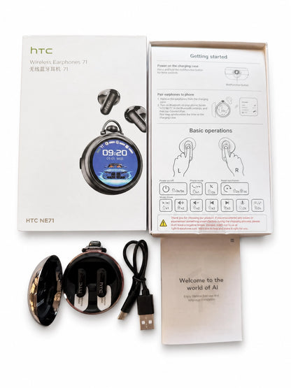 HTC NE71 AI Translation Earbuds with Smart Touchscreen Case