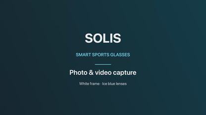 SOLIS smart sports glasses supplier demonstration with corrected opening caption. White frame with ice blue lenses.