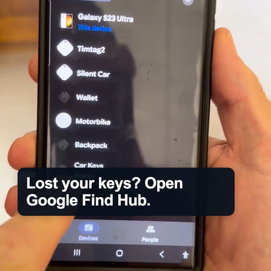 Oscanna Google Find Hub tracker real-world demonstration finding keys and a backpack