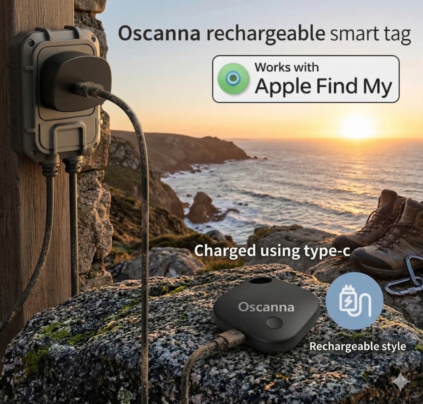 Oscanna Rechargeable Smart tag for use with Apple findmy